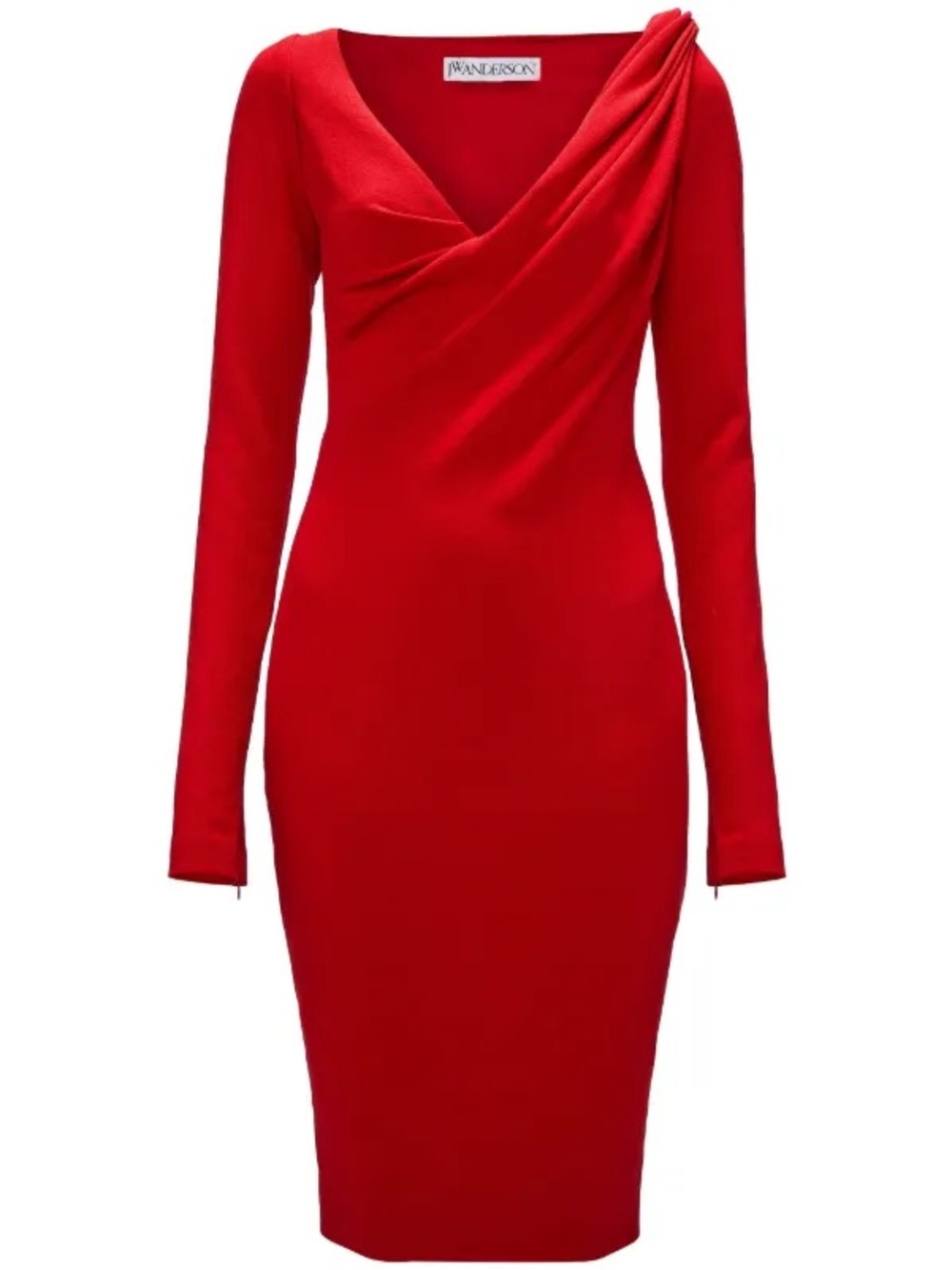 NWT!! JW ANDERSON Red Long-Sleeve Draped Sheath Dress Sz 0